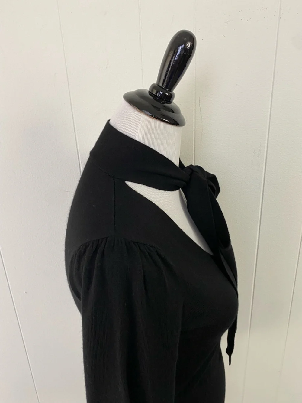 Zimmermann Black 100% Wool Sweater Puff‎ Sleeve Scoop Tie Neck Size 0P Elegant